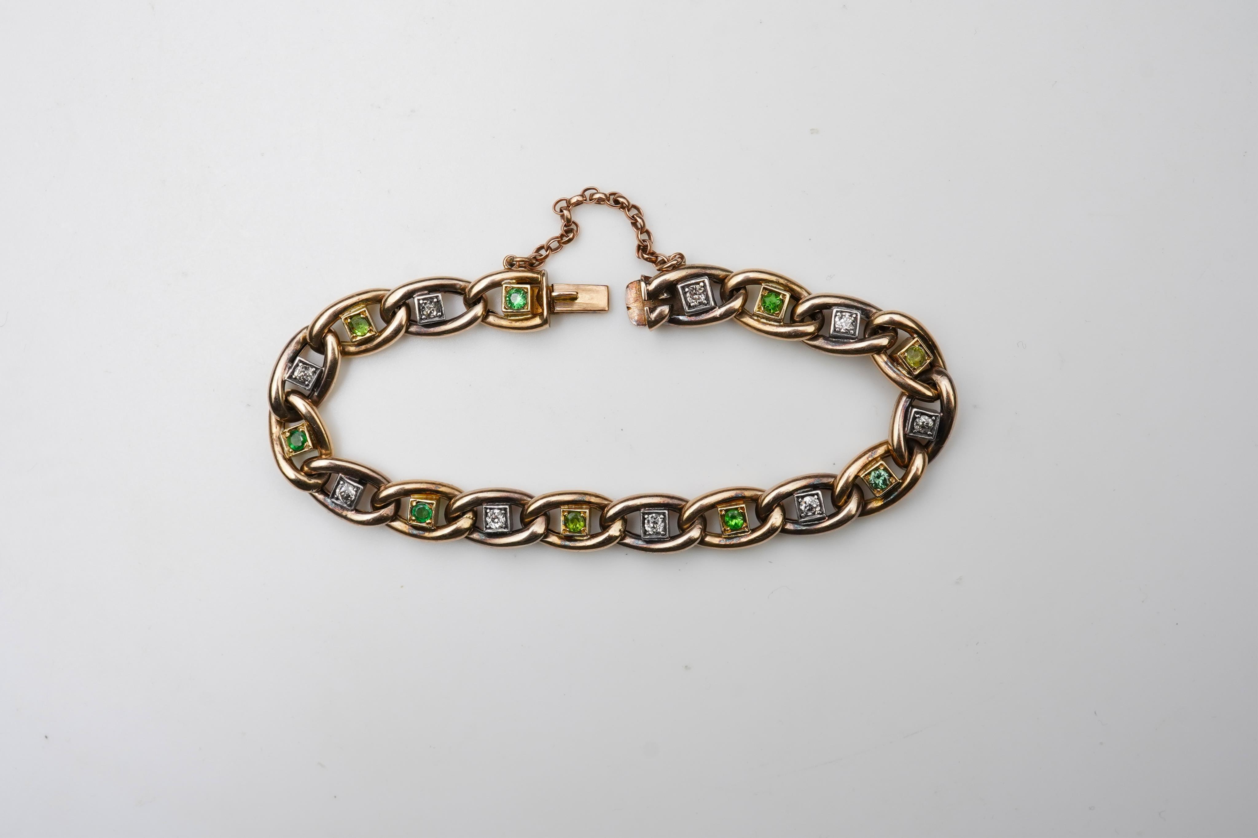A demantoid garnet and diamond bracelet, early 20th century